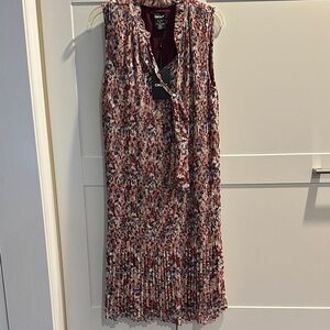 DKNY Women's Red and White Pleated Midi Dress